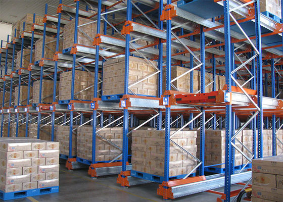 สีส้ม / สีน้ําเงิน Shuttle Pallet Racking Storage System ระบบเก็บพอลเล็ตที่เลือก